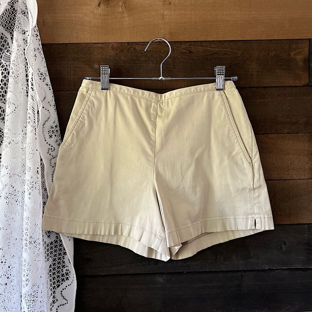 Ann Taylor Khaki Zip Side Shorts - Classic Summer Style Cotton Spandex